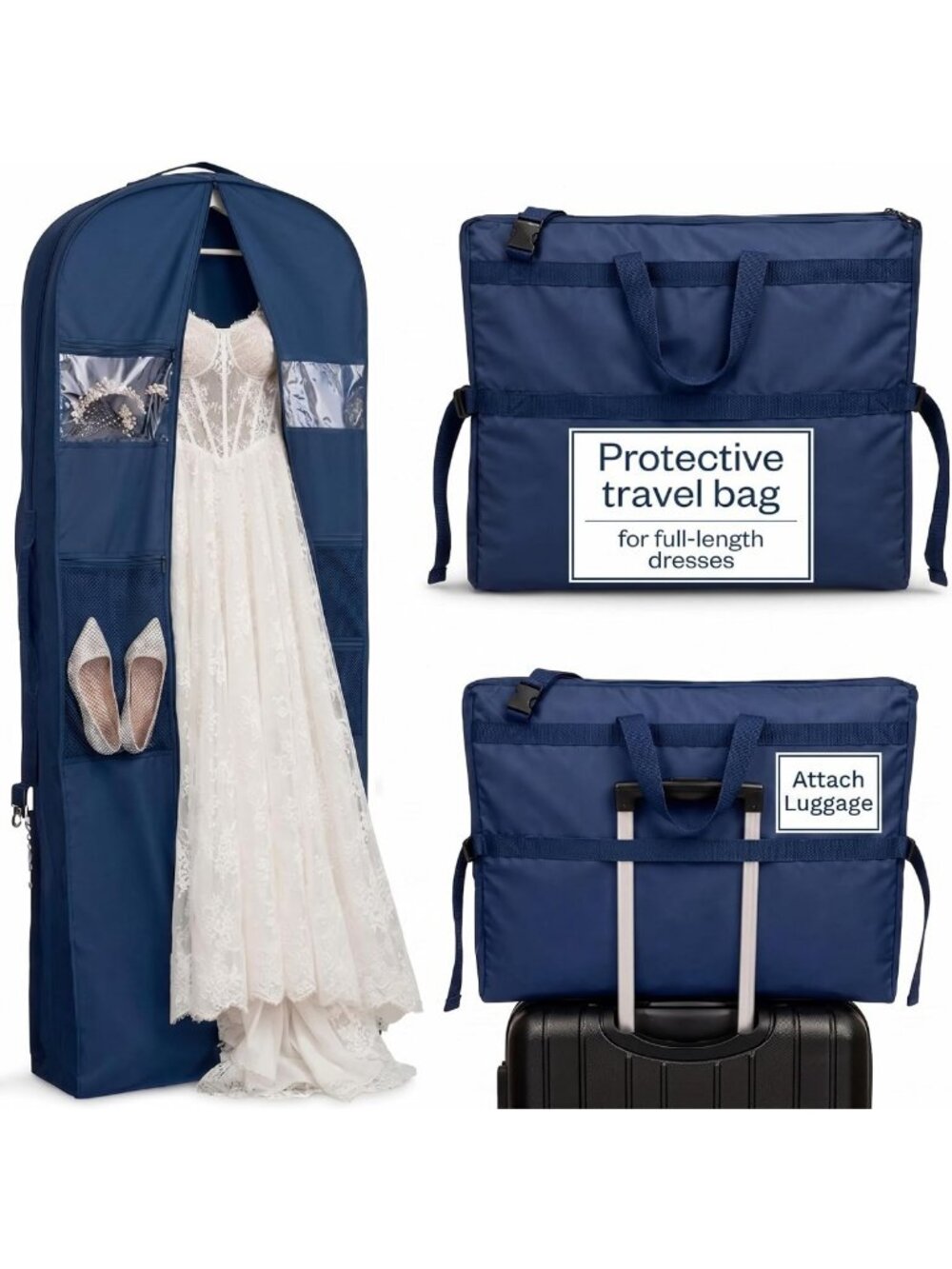 Waterproof 72" Wedding Dress Garment Bag – Travel Trifold, Accessory Pockets